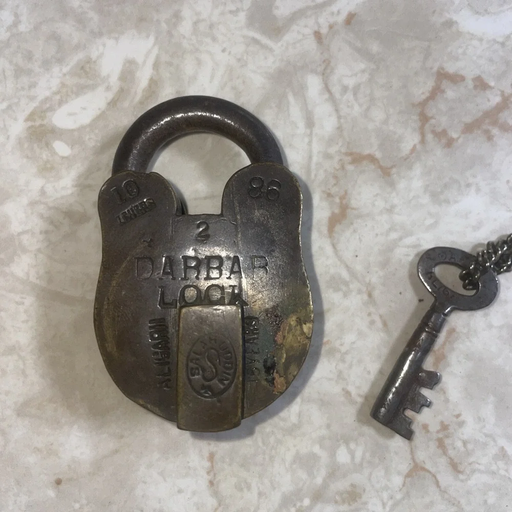WORKING Vintage Brass‎ & Steel 10 Lever Padlock And Key Darbar Lock Salahuddin